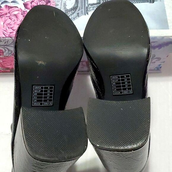 Forever 21 Retro Grunge Goth Black Faux Pebbled Patent Leather Chunky Boots 6 - Picture 9 of 12